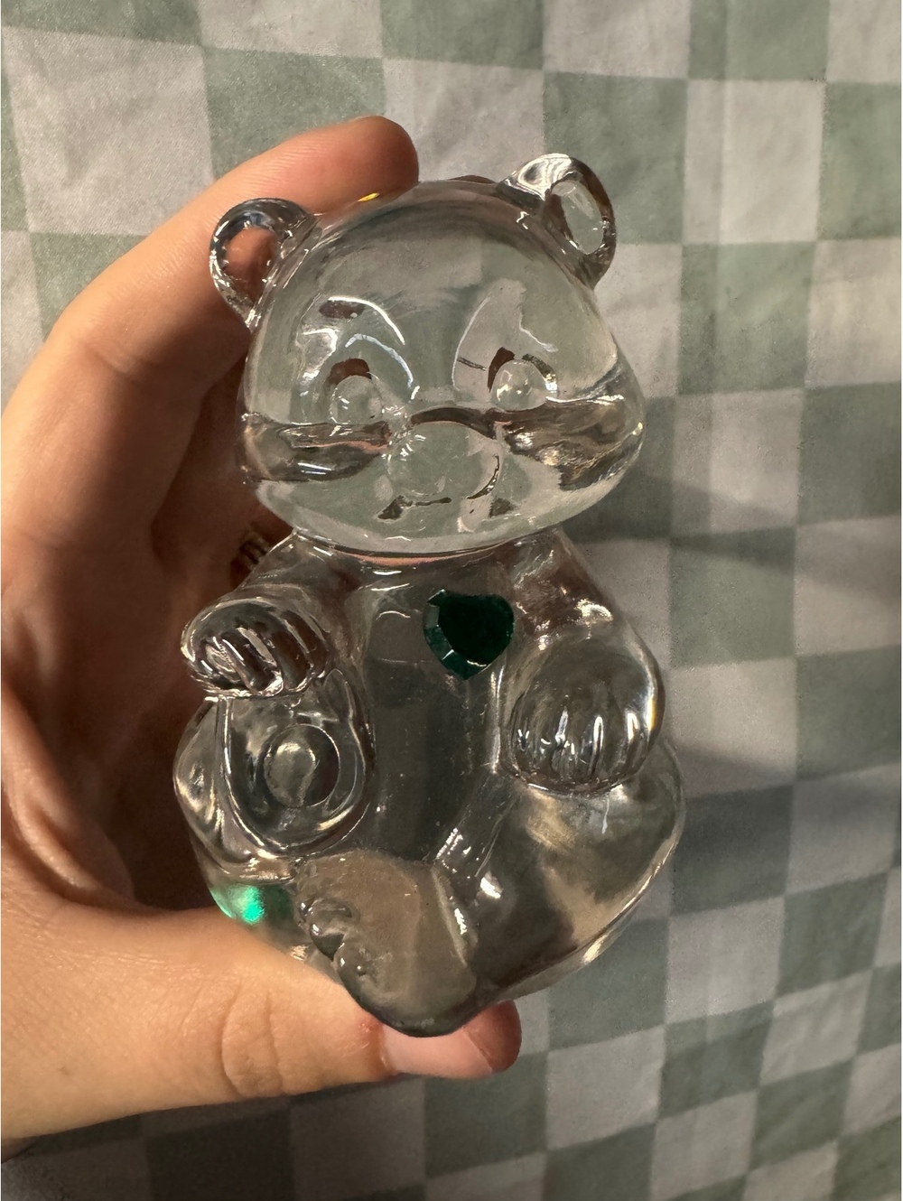 Vintage Fenton Glass Bear Figurine with May Birthstone Heart